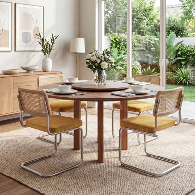 Crumley 18.8" H Upholstered Side Chair with Cane Rattan Back and Steel Frame