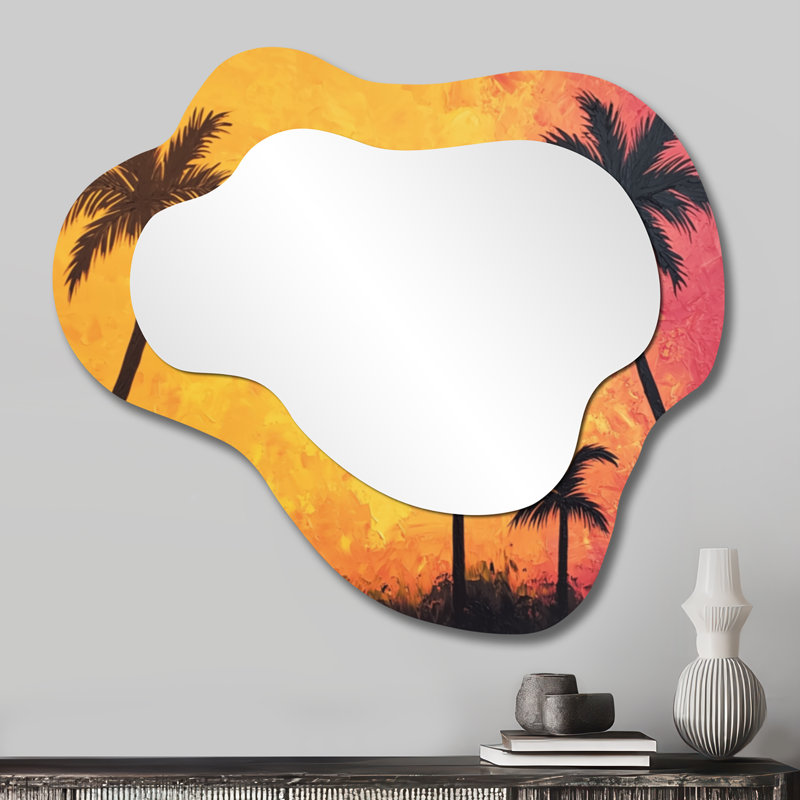 Miroir mural Coastal Cloud - palmiers Sunset Oasis, impression sur métal, 25 po x 28 po