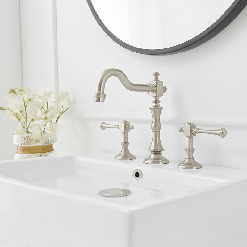 Robinet de salle de bain à large entraxe avec bonde, Nickel brossé