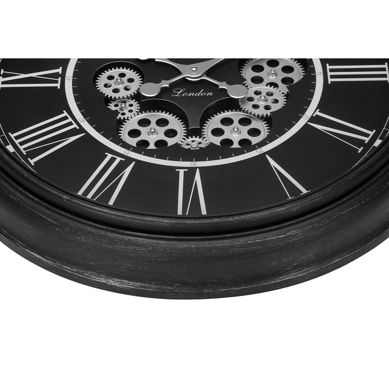 Rond, mécanisme d'engrenage, grande horloge murale, Noir, noir, noir, noir