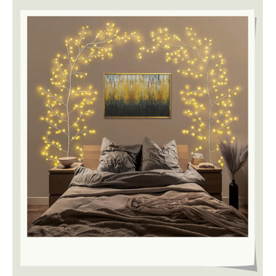 Vigne saule ClarkLake de 8,8 pieds, 20 branches pliables, 8 modes, 4 lumières, 2 minuteries, installation double, adaptateur basse tension alimenté pour la décoration murale