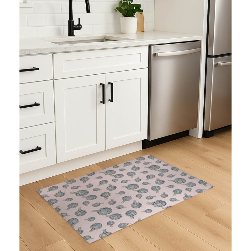 Tapis de cuisine antidérapant Summer Artichaut, Rose estompé, Rectangle 5 pi x 7 pi