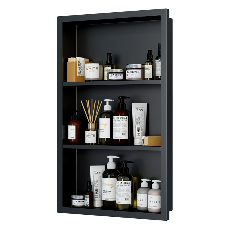 15.3"X 25" Wall Niche Recessed Metal Cabinet With 3 Shelves, Matte Black