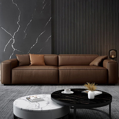 Coffee Genuine Leather Modular Sofa cushion couch