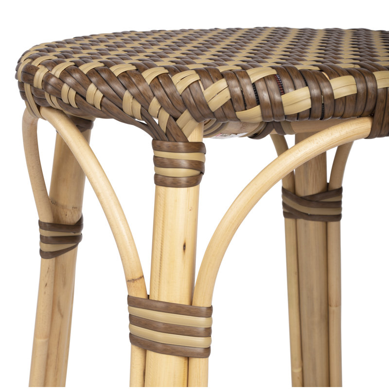 Tobias Rattan Bar Stool & Counter Stool, Bar Stool (30" Seat Height), Brown/Tan Dot/Natural Rattan Frame