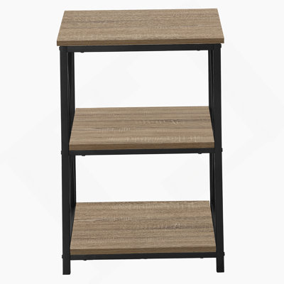 Table d'appoint, côté, bout, table de chevet, lampe, stratifié brun, métal noir, contemporain, moderne