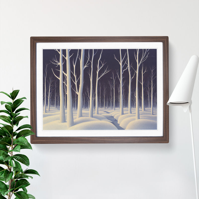 Ravishing Winter Forest 1 Piece Single Picture Frame Painting, 25cm H x 34cm W x 2cm D, Walnut Framed