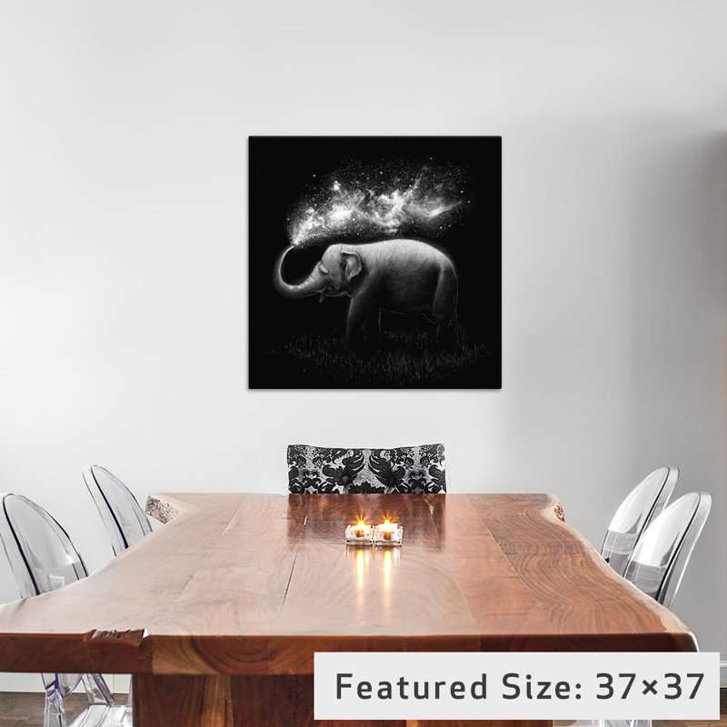 « éléphant splash », impression sur toile tendue, H 37 po x l 37 po x P 1,5 po