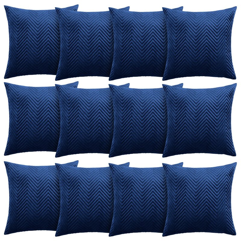 Aspire Homeware Embossed Square Velvet Cushion Cover, Navy, Pack of 12