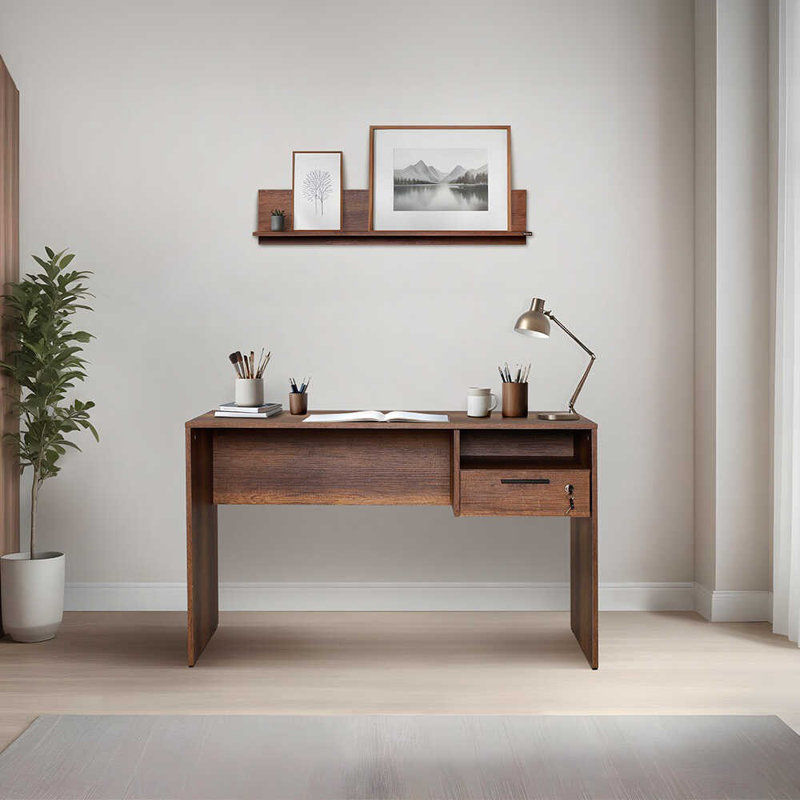 Elegant Study Desk | 100% Melamine Coated Particle Board, Durable & Stylish | Features Multiple Shelves, Wall-Mountable Design, Additional Storage for Home Office & Study Spaces