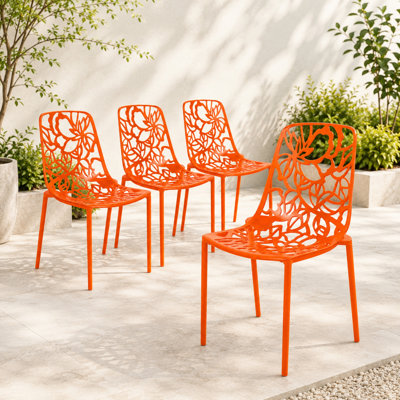 Rabia Outdoor Patio Aluminum Dining Side Chair with Floral Cutout Design