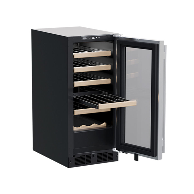 14.88" 23 Bottle Single Zone Built-In Wine Refrigerator with Stainless Steel Frame Glass Door