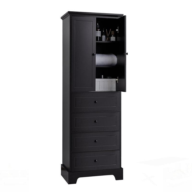 Storage Cabinet With 2 Doors And 4 Drawers, Adjustable Shelf, Ideal For Bathroom And Office Organization, Black