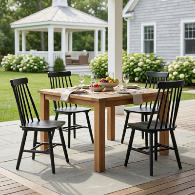 17.5"W Black Dining Chairs Set of 4, Farmhouse Solid Wood Windsor Side Chair