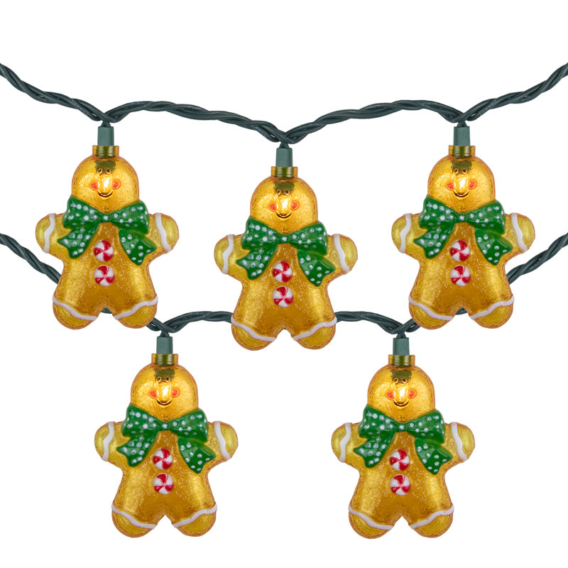 10ct Gingerbread Man Christmas Lights Clear Lights Green Wire
