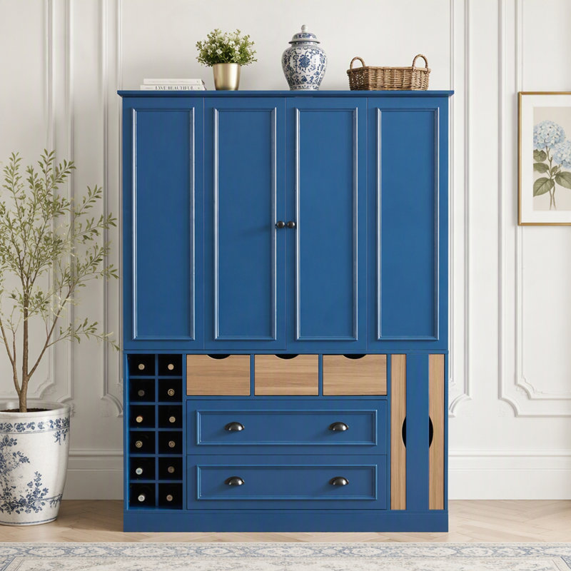 Garde-manger avec 4 portes pliantes et prise électrique, Blue/Brown
