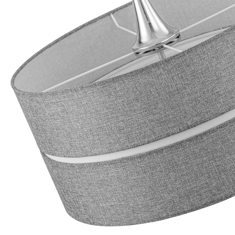 Lustre tambour moderne 20 po à 3 lumières avec abat-jour en tissu de lin double couche, luminaire suspendu convertible semi-encastré à hauteur réglable pour le salon, finition nickel poli