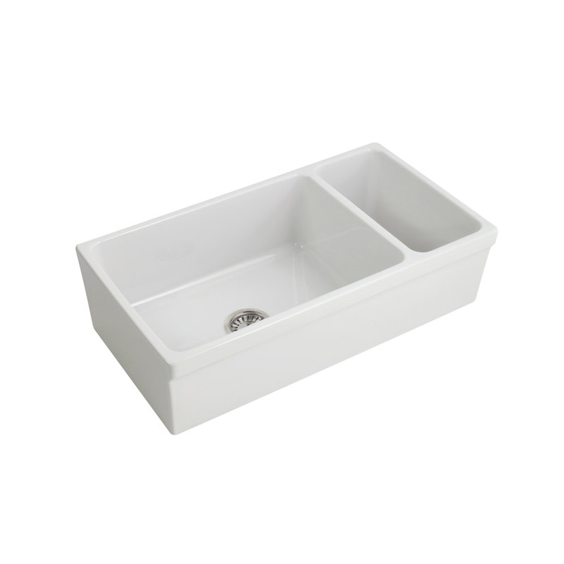 Lowell 35.5'' L Double Bowl Fireclay Kitchen Sink, White