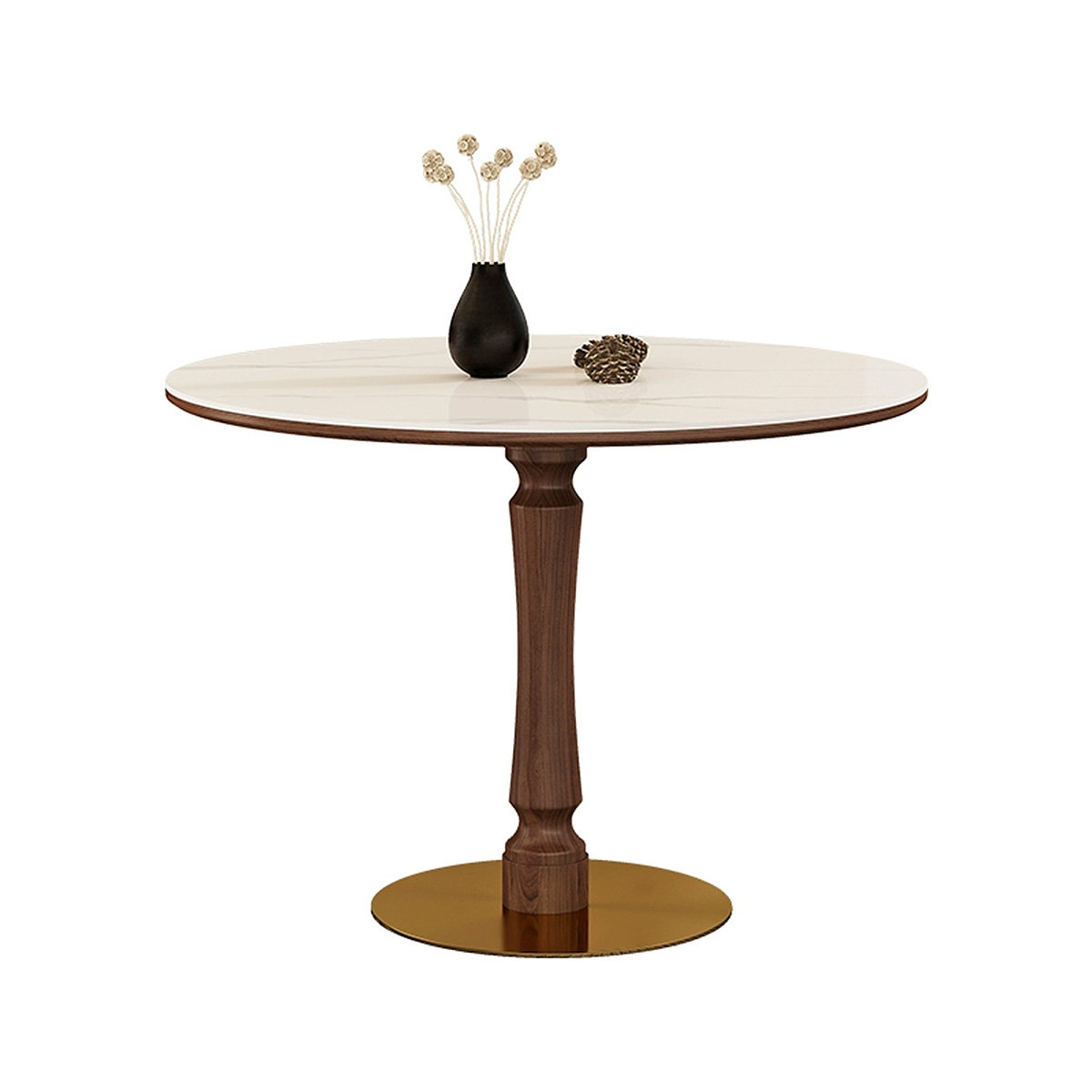 Hokku Designs White&Walnut&Gold Round Sintered Stone Dining table | Wayfair