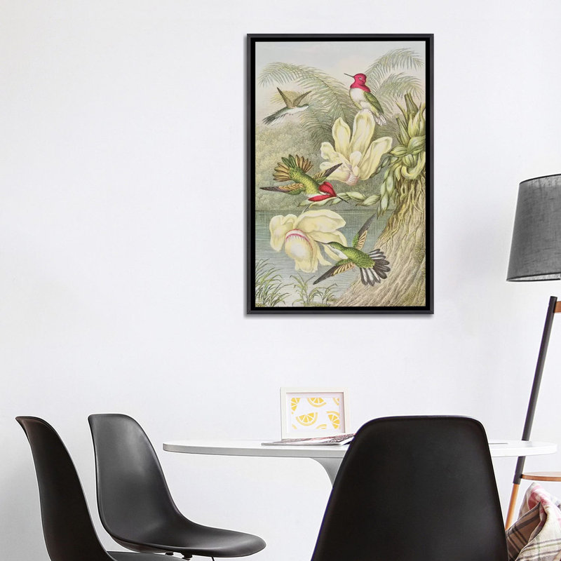 «Humming Birds parmi les fleurs tropicales» par English School - impression d'art graphique, H 40 po x l 26 po x P 1,5 po