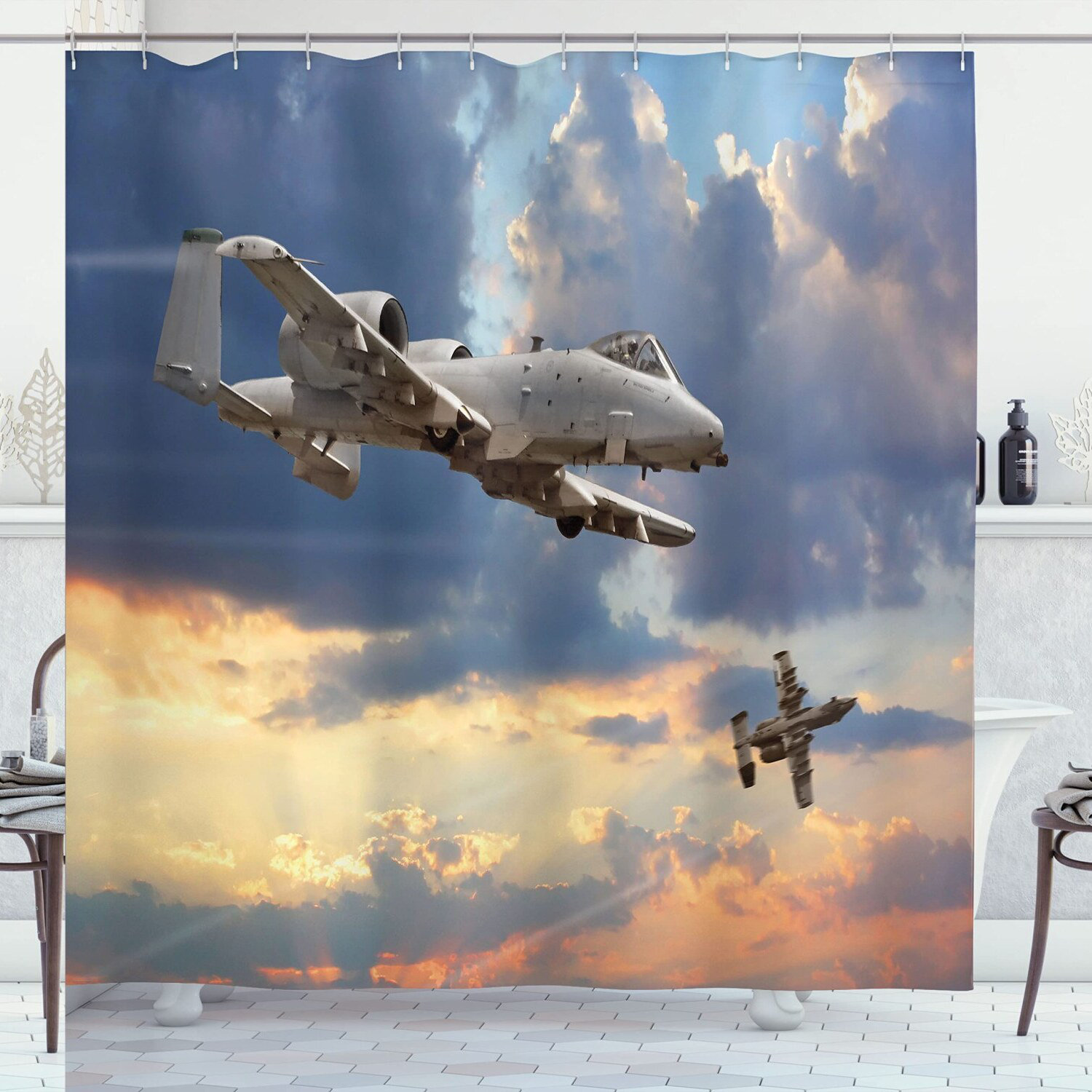 Airplane Luggage Pattern Print Bathroom Shower Curtain