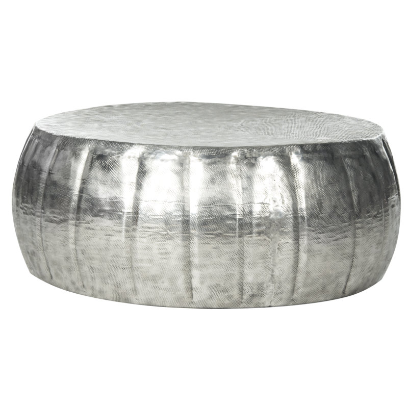 Silver Polished Round Metal Cocktail Table