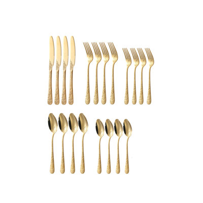 Gulyara 20 Piece Stainless Steel Gold Cutlery Set For Dining Room, Kitchen