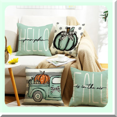 Autumn Harvest Pillow Cover Set - Farmhouse Fall Decorations Throw Pillows - Thanksgiving Cushion Cases for Home - Green Decorative Covers