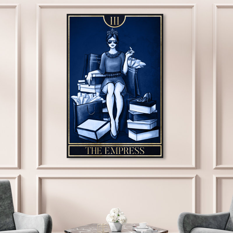 «The Empress Tarot Blue», reproduction d'impression sur toile, Toile avec cadre noir