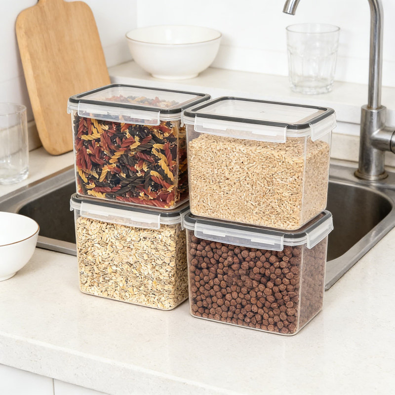 Ensemble de contenants hermétiques pour aliments, 4 pièces de contenants en plastique sans BPA pour la farine, le sucre, les accessoires de cuisson, y compris les tasses à mesurer et les étiquettes pour l'organisation du garde-manger