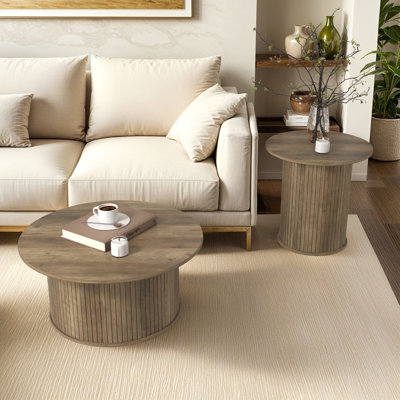 Aurel Fluted 2 Piece Living Room Round Coffee Table & End Table (Set) by Latitude Run