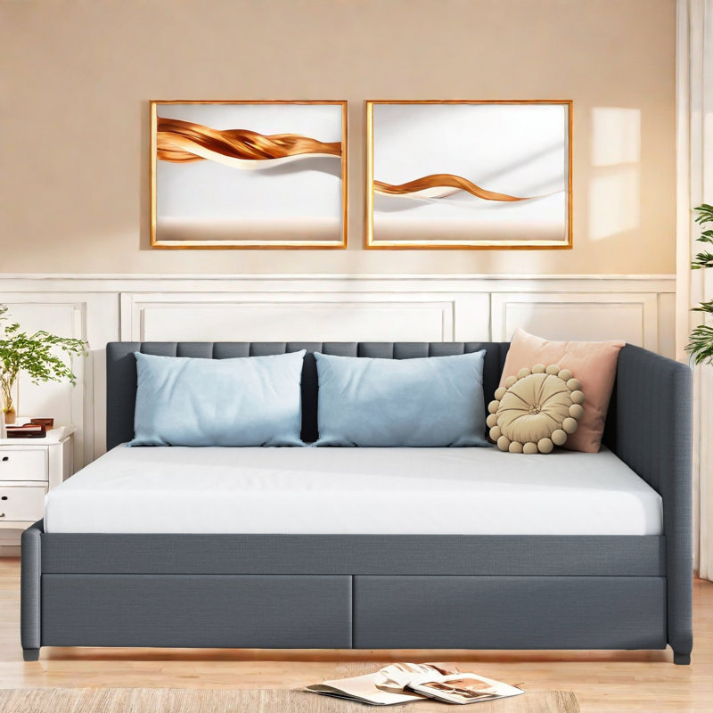 Barfleur Upholstered Daybed with 2 Storage Drawers, Grey, Twin