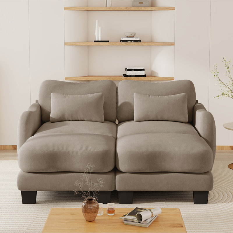 Canapé modulaire en chenille 70,8 po avec repose-pieds modulaire, 2 sièges + 2 repose-pieds, Café