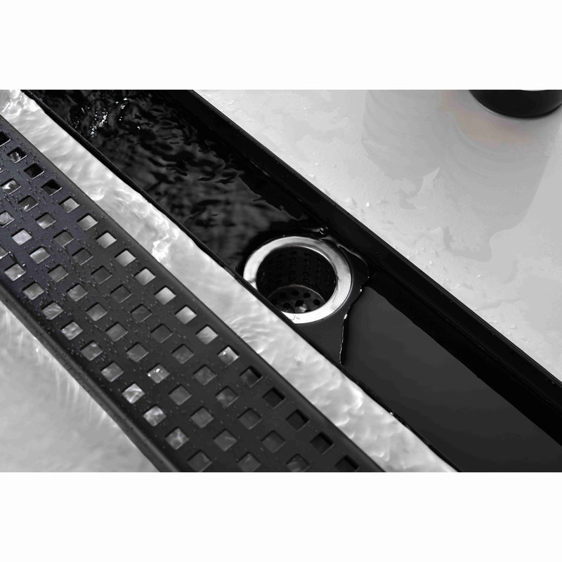 Linear Shower Drain With Removable Quadrato Pattern Grate, 304 Stainless Shower Drain Included Hair Strainer And Leveling Feet