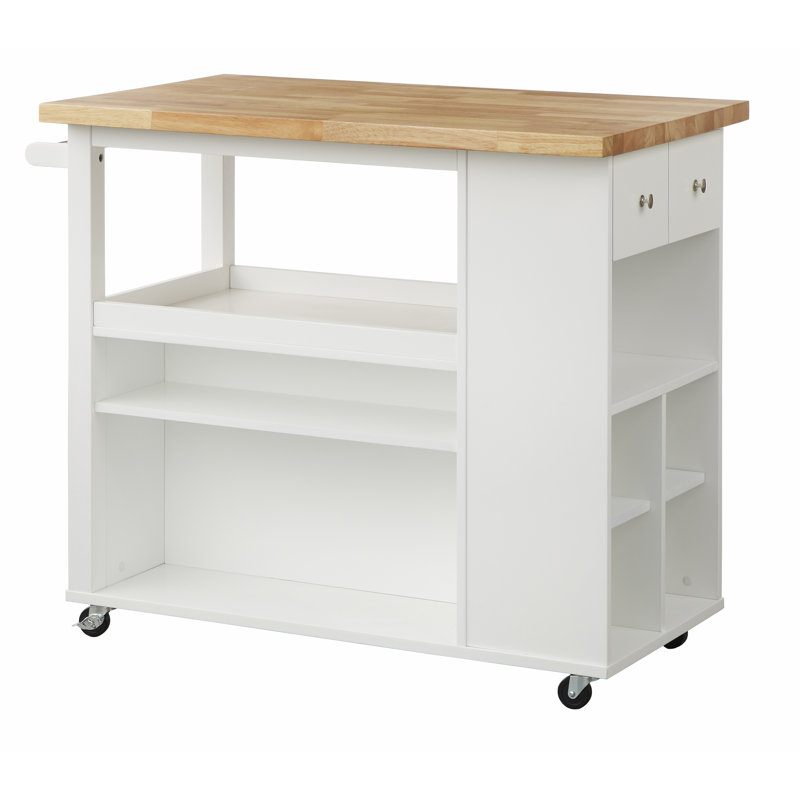Haysi Solid Wood Top Kitchen Cart, White