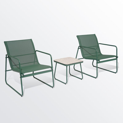 Ensemble de conversation pour 2 personnes avec chaises Textilene et table en marbre - ensemble bistro de patio 3 pièces pour petits espaces