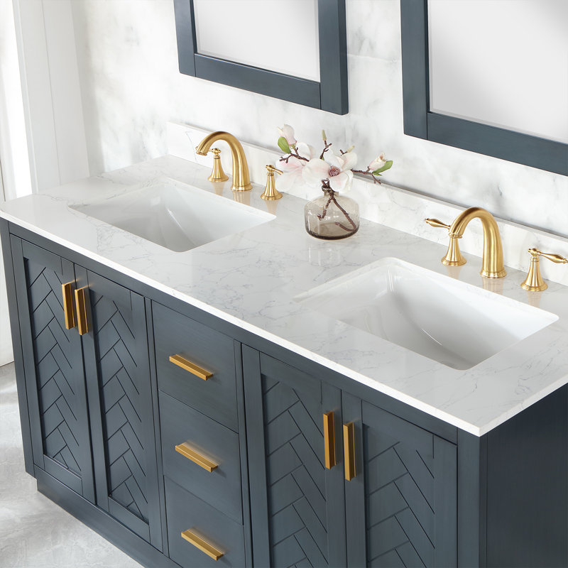 Ensemble de meuble-lavabo double 60 po avec miroir Gazsi, Bleu classique