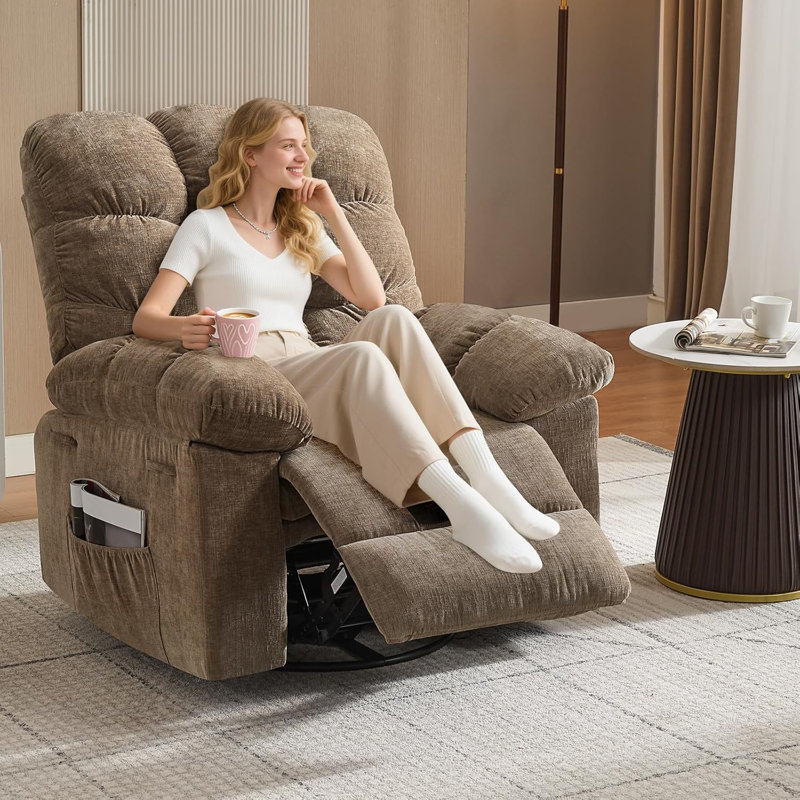 Fauteuil inclinable à bascule surdimensionné, fauteuil de massage pivotant à 360 degrés avec massage par vibration et chaleur