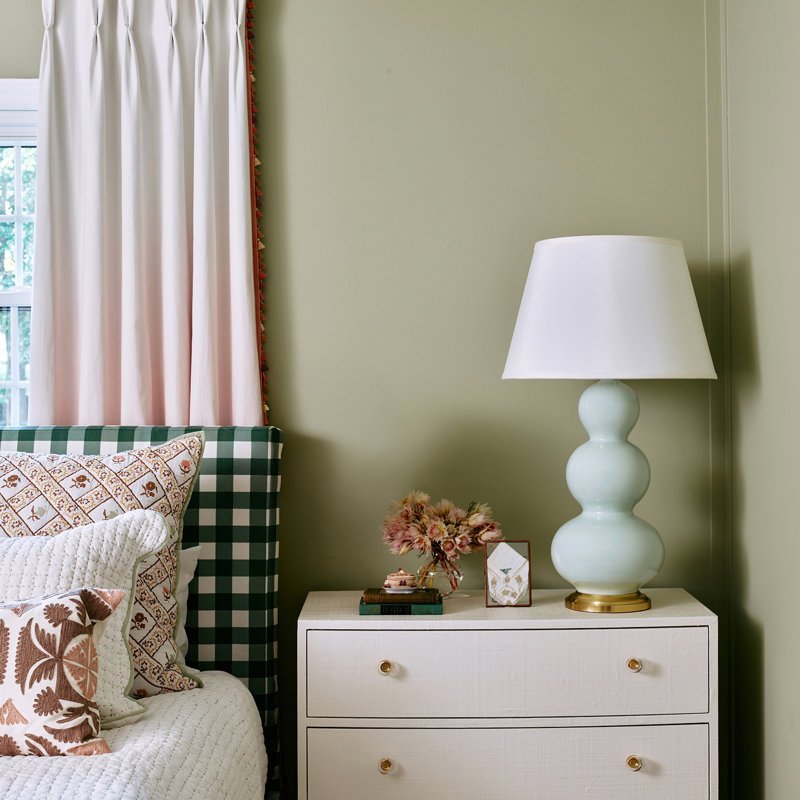 Ceramic Table Lamp, 32.75" H x 10" W x 10" D, Celadon Glazed Ceramic/Antique Natural Brass