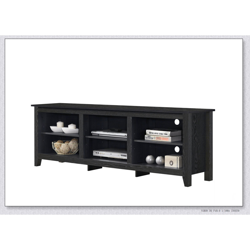 Benito Knotty 70"W TV Stand with Open Shelves and Cable Management, Dark Gray
