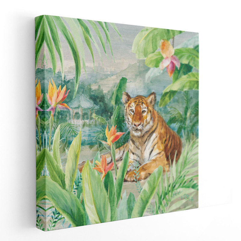 Lounging Tiger - reproduction d'art sur toile, H 12 po x l 12 po