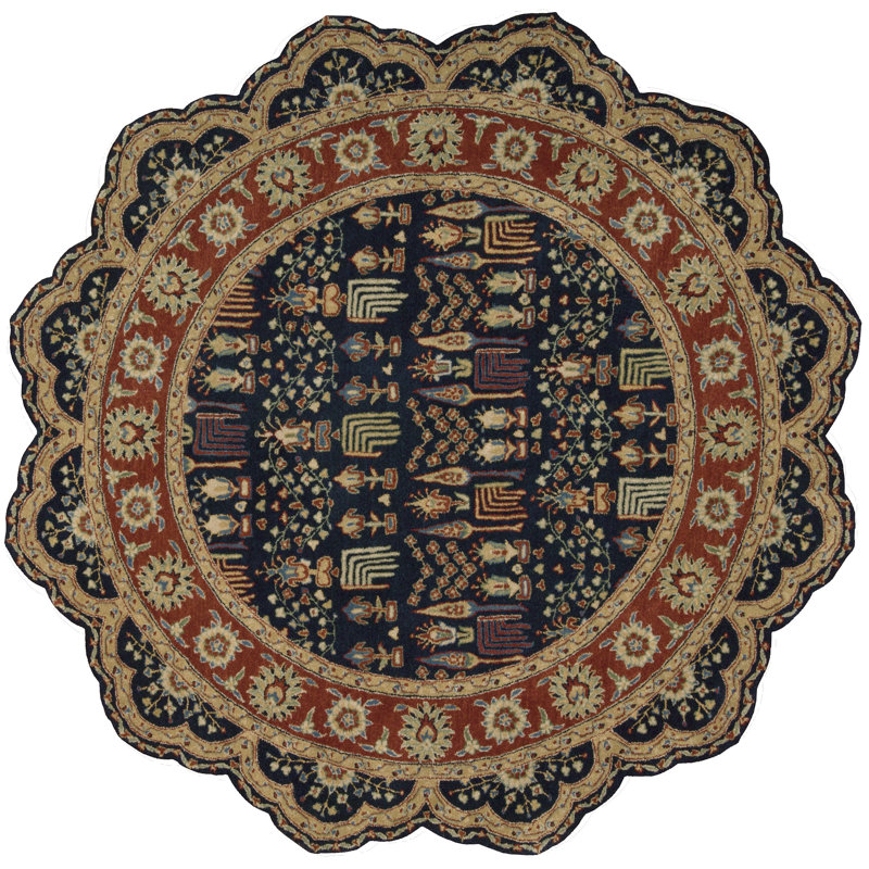 Wool Oriental Indoor Rug, Round 6'
