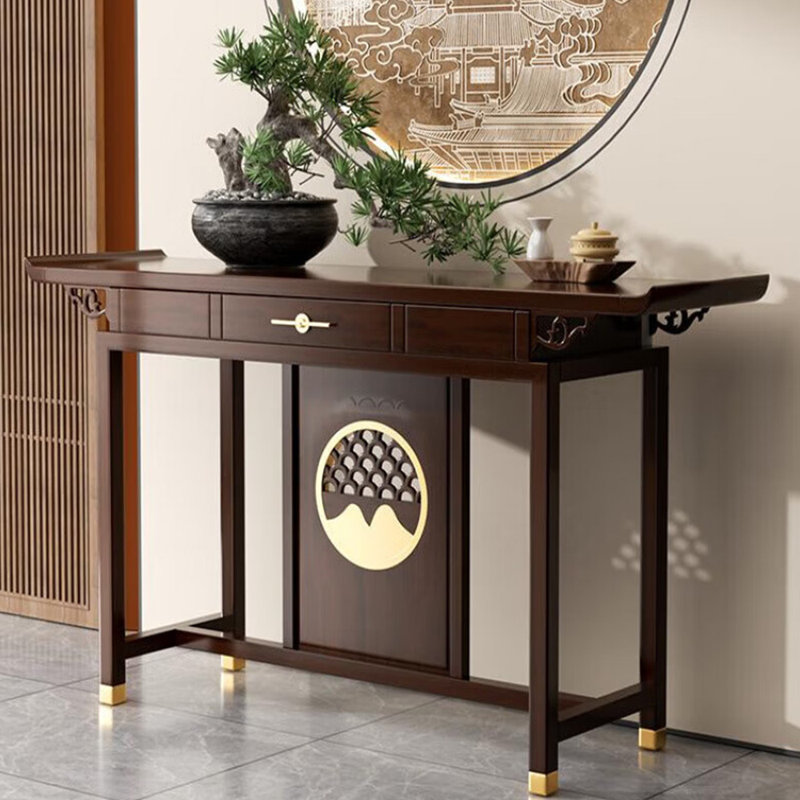 New Chinese solid wood console table, 31.5" H x 55" W x 13.7" D, Reddish Brown