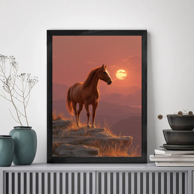 Impressions encadrées en bois massif de qualité supérieure encadrées par un cheval au sommet d'une montagne rocheuse pour décor de maison et d'appartement