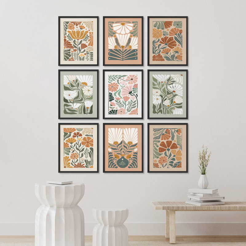 Art mural de salle de bain Mid-Century, Noir, noir, noir, noir, H 14 po x l 11 po