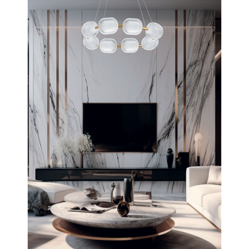 Lustre 8 lumières DEL Peri - 56W, Laiton vieilli