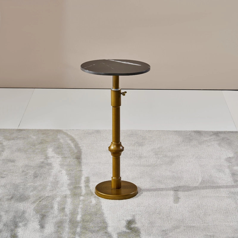 Modern Metal Accent End Table With Marble Table Top Adjustable Height Side Tables For Living Room Or Bedroom, Black