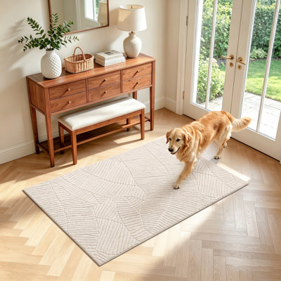 Beige Sherpa Fleece Area Rug, Tropical Leaf Carpet