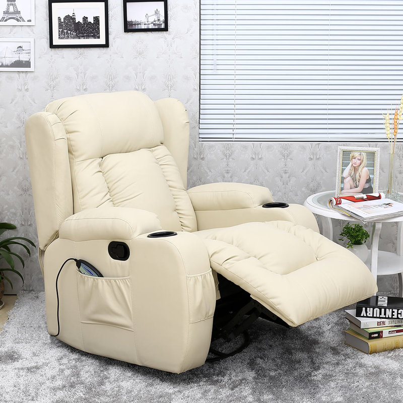 Deneishia Manual Swivel Rocking Wing Back Recliner  Chair with Heat and Massage, Cream