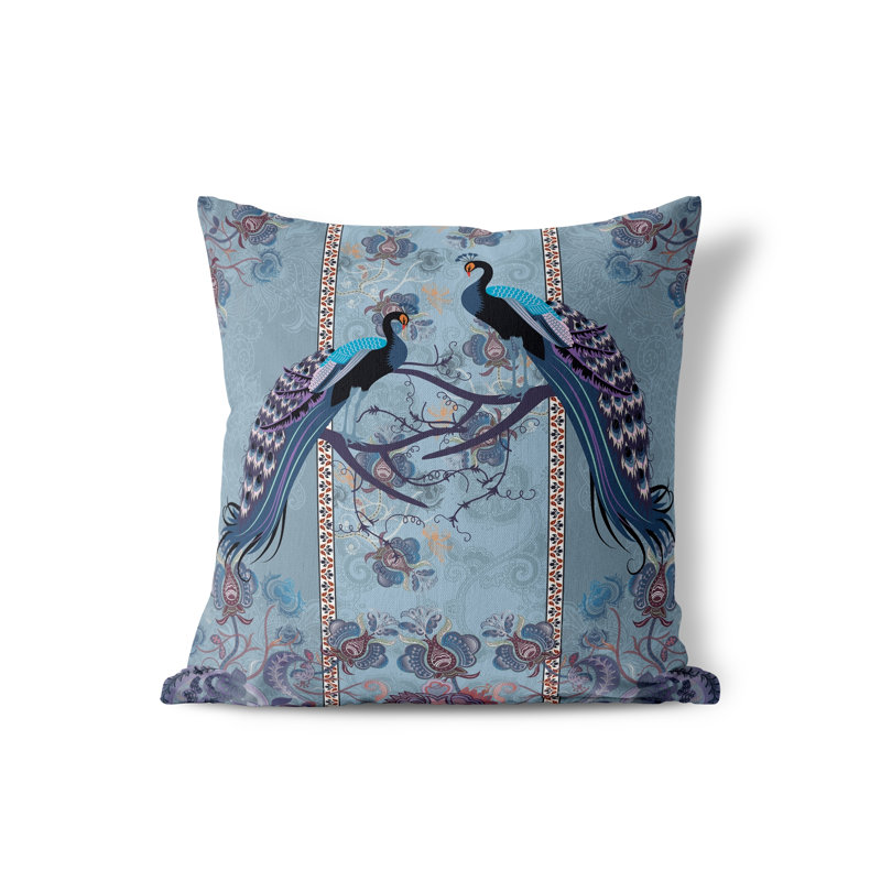 Housse et insert de coussin intérieur / extérieur carré Enchanted Peacock Polyester, 18 po x 18 po, Bleu clair